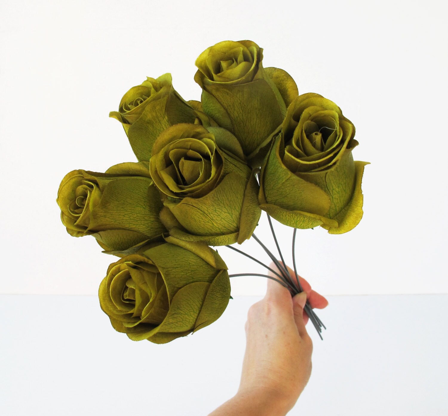 11 Roses Green Artificial Silk Flowers Rose 2.2"x 4" Floral DIY Wedding