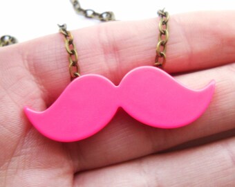 Cute Pink Moustache Necklace, Movember, Mustache, KiTsCh, Geekery, Geek Chic, Nerd