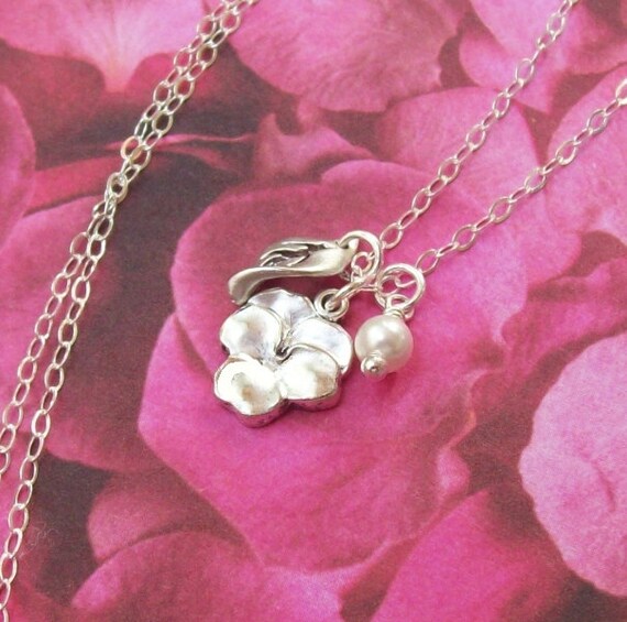 Silver Pansy Necklace Tiny Flower Necklace sterling silver