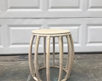 Vintage Rattan Ottoman Garden Stool with Basketweave top - palm beach chic