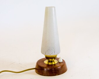 Space-age table lamp - teak and white frosted glass