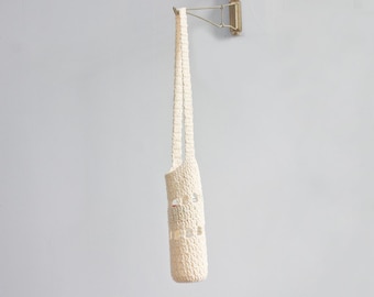 Eco Friendly Water Bottle Holder, Off White Bottle Carrier, Crochet Cotton Water Bottle Tote Bag,