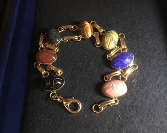 Vintage Double Link Gemstone Scarab Bracelet