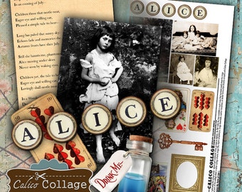 The Real Alice Digital Collage Sheet Printable Altered Art Alice in Wonderland Mixed Media Decoupage Paper Calico Collage Journalling
