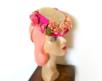 Vintage Floral Tilt Hat w/Chignon Ring~ Circa 1940's