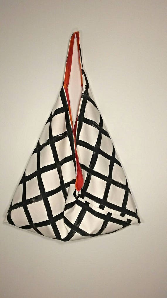 Black and white canvas tote bag Reversible Triangle bag