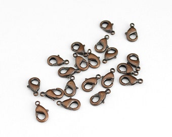 Antique Copper Lobster Clasp 12mm x 7mm - 20 Pieces