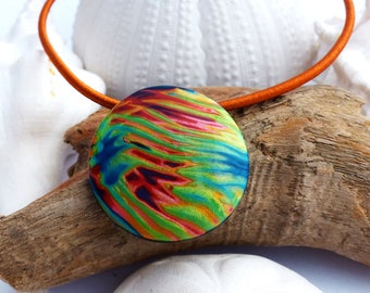 Choker necklace in polymer clay in the Jungle 3 colorful and bright