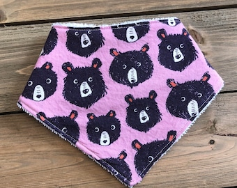 Baby Bandana Bib - Teddy and the Bears Lilac Print - Cotton Bandana Bib - Baby Shower Gift - Bear Bandana Bib