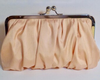 Bridal Clutch or Bridesmaid Clutch Peach Gathered Dupioni Silk