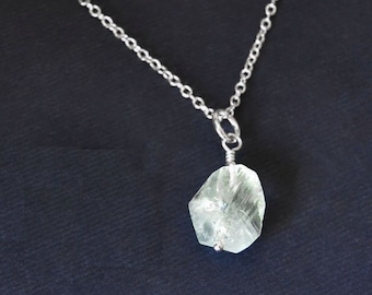 Pale Blue Love Crystal-Raw Aquamarine Necklace-Natural Aquamarine-Aquamarine Jewelry- Sterling Silver Aquamarine Necklace