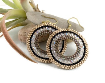 Beaded Hoop Earrings/ Mandala Earrings/ Beaded Earrings/ Seed Bead Hoop Earrings/ Beadwork Earrings/ Beaded Hoop Earrings/ Beaded Mandala