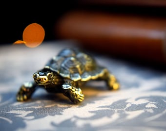 Turtle figurine bronze anniversary gift small metal miniature animal figurine bronze tortoise figure feng shui turtle Mothers day gift