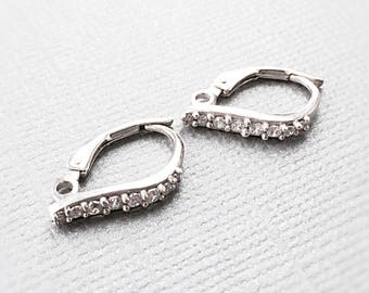 Sterling Silver Leverback, Sterling Leverback Finding, Cubic Zirconia Ear Wires, EWRS064, 12mm x 17mm