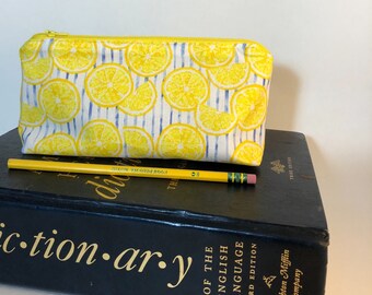 Pencil Case - Lemons - Pencil Pouch - Citrus - Back to School - Glasses Case - School Supply - Small Cosmetic Bag - Graduation Gift