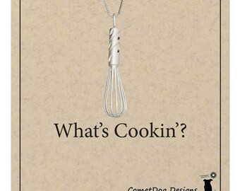 Sterling Silver Kitchen Whisk Pendant Necklace | Chef Jewelry, Love to Bake Cook Gift, Cooking Necklace, Whisk Charm, Silver Cooking Utensil