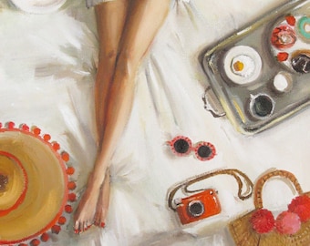 Twelve Days at the Penny Fontaine Hotel. Day Nine: On the one rainy morning of the trip, enjoy breakfast in bed. Art Print.