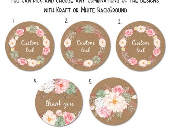 Custom Round Stickers - Favor Stickers - Handmade Stickers - Custom Stickers - Flower Stickers, 1.5" or 2" Set of 24