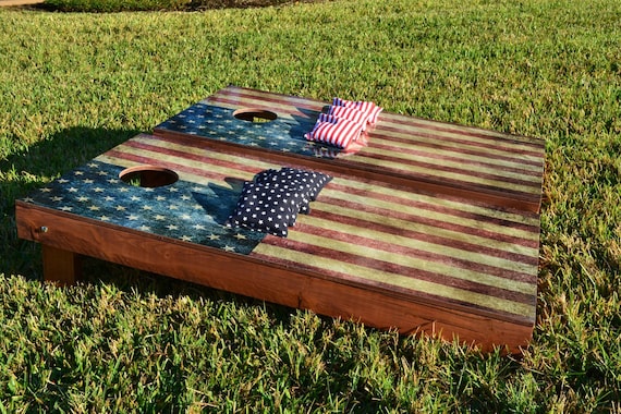 Worn American Flag Themed 2x4 Custom Cornhole