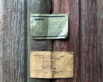 Antique Singer Sewing Needle Set, Care Instructions, Detroit Repair Shop Envelope