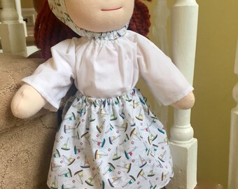 Skirt, Blouse and Scarf for 16" Waldorf doll, Cloth doll clothes, Handmade doll clothes, Steiner doll clothes