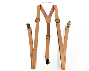 Men's Suspenders, Tan Leather Suspenders, camel brown suspenders, skinny suspenders, Mens suspenders, Barnyard Wedding, Groomsmen, TAN