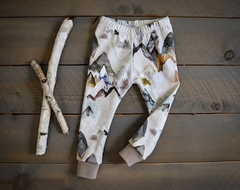 baby leggings mountain neutral, gray mountain toddler pants, baby pants mountains, mountains baby pants, grey mountain infant pants