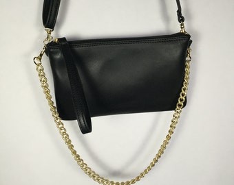 Leather clutch bag gold chain