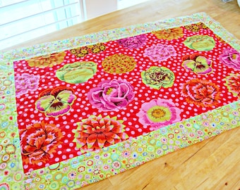Quilted Table Runner, Modern Table Runner, Easter Table Runner, Spring Table Runner, Kaffe Fassett fabric, Pink and Green Table Runner