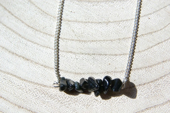Black Obsidian Bar necklace, Silver 925 necklace, Black Obsidian Gemstone, birthstone, Obsidian jewelry, Minimalist, Zodiac