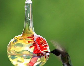 SH- Hummingbird Feeder, The Kennedy Style Hummingbird Feeder, The Original One Piece Drip-less Hummingbird Feeder/Silver Hobnail