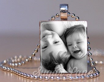 Photo Necklace - Mother's Day Gift - Picture Necklace - Memory Jewelry - Memory Necklace - Photo Jewelry - Scrabble Pendant with Chain