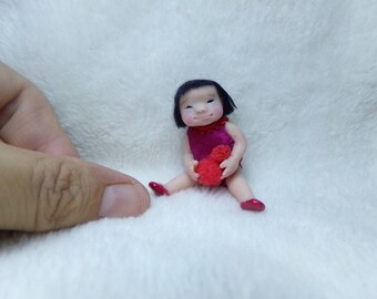 Ooak doll, one of a kind doll, handmade doll, miniature, Asian doll, Asian dollhouse, small polymer clay, handsculpt art doll, artist doll