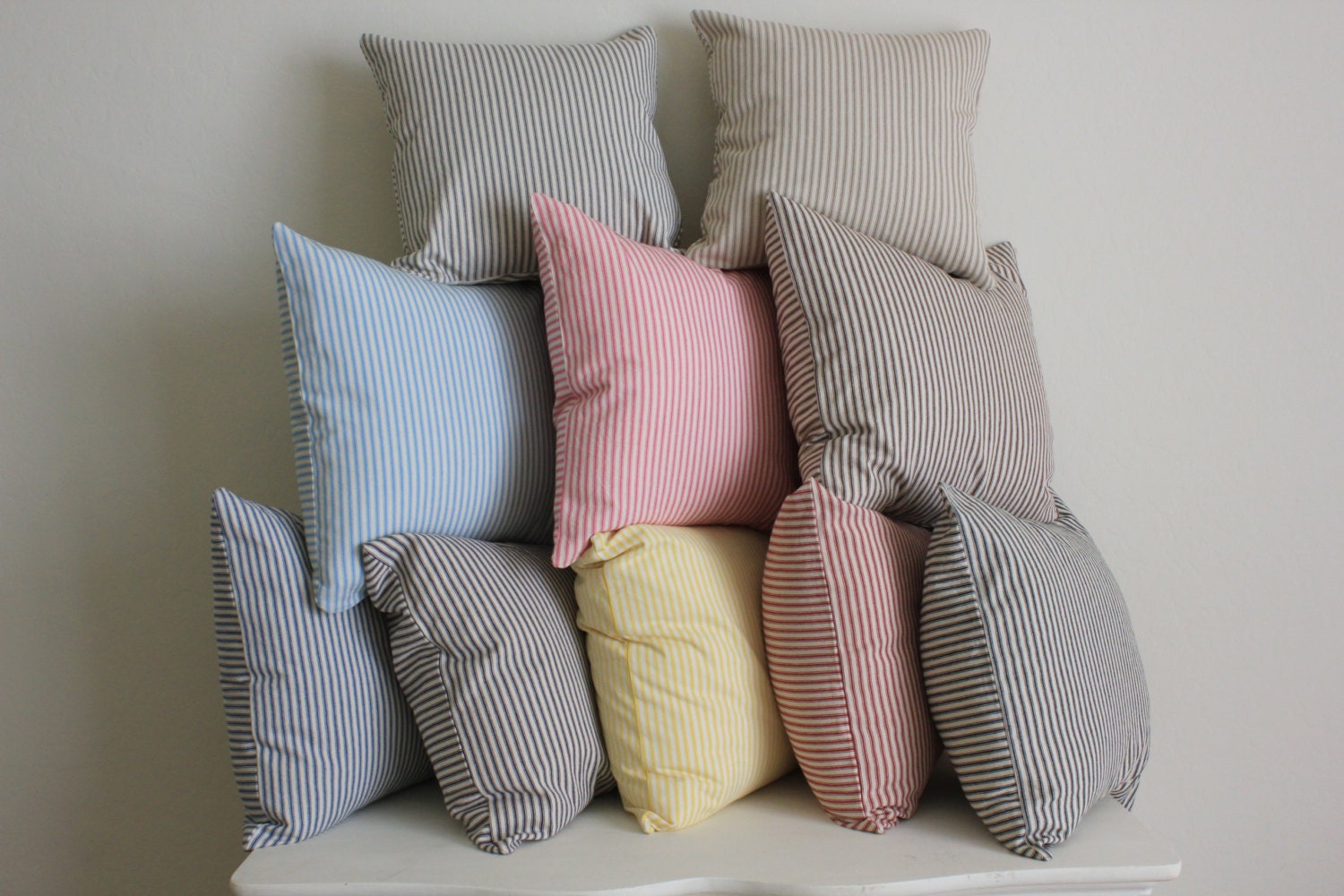 Ticking Pillow Cover Select Your Size and Color Decorative