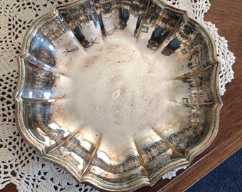 Vintage Silver Plated Fluted Bowl, Rustic Silver