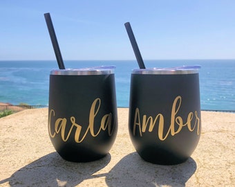 Wine Tumbler - Custom Wine cup - Personalized Wine Tumbler - Bachelorette Party Favors Personalized Wine Glass Wine Tumbler with Lid