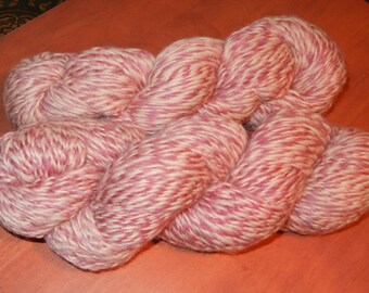Handspun 2ply Wool Yarn White and Magenta