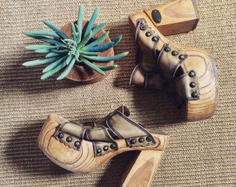 90's Vintage "El Dantes" Wooden Platform Sandals, 7.5/8