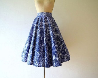 1950s Mexican circle skirt . vintage 50s blue skirt