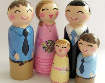 Hand Painted Love Boxes Custom Family of Five 5 Peg Dolls Wood