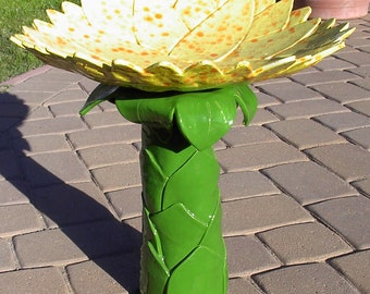 Handmade Sunflower Inspired Ceramic Bird Bath