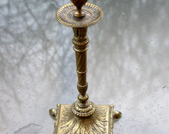 French antique 19th century candle stick solid bronze antique candle horse foot animal shape ornate flower leaf noble lys flower