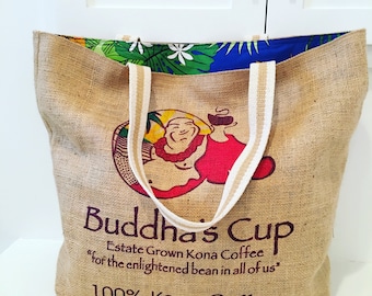 Buddha's Cup Coffee Sack Tote/ Beach Bag/ Market Tote