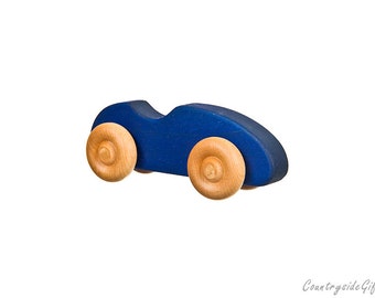 Wooden Toy Cars –Natural & Organic Wooden Toy Car for Toddlers, Kids, Children, Hardwood Wooden Toy Sports Car, Toy Cars, Maple Wood-Blue