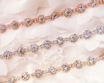 Rose gold Crystal Rhinestone Trim by the Yard Bridal Trim silver Crystal Trim Rhinestone Applique