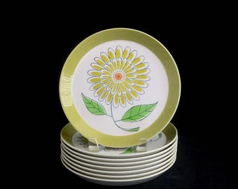 Vintage Mid Century Modern MIKASA Duplex by Ben Seibel Village 2505 Whimsical Floral 7.5" Side Plates Japan 1970s Classic Dinnerware Pattern