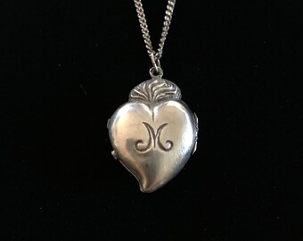 antique french sacred heart of marie and jesus ex voto reliquary locket