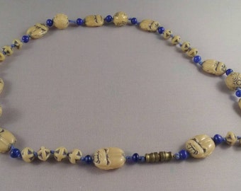 Egyptian Revival Necklace Art Deco Neiger Brothers Scarab Beetle Czech Glass