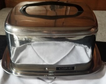 Mid Century Modern Lincoln Beautyware chrome and black square cake dish