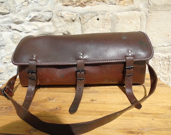 French antique, stunning thick leather, large tool bag/work satchel. In excellent condition. 1940s. Extremely well made - good and strong